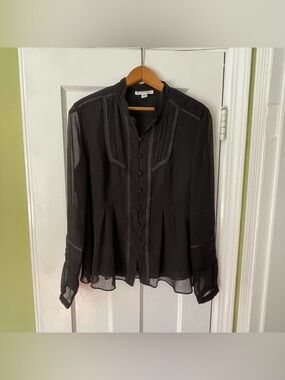Coldwater Creek | black button-up blouse with sheer overlay. Size small
